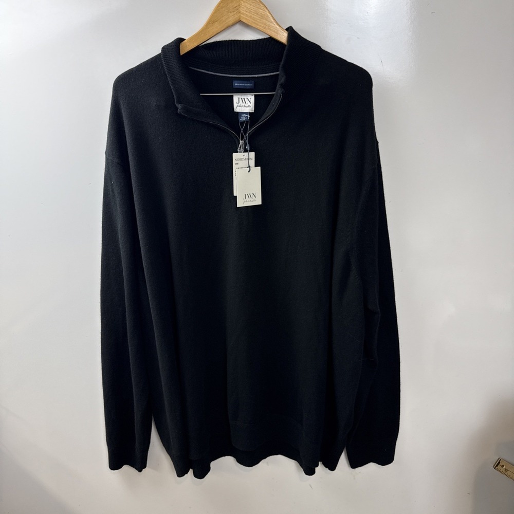 JWN Sweater Men's 3XB Black Cashmere Knit 1/4 Zip Mock Neck Long Sleeve Classic